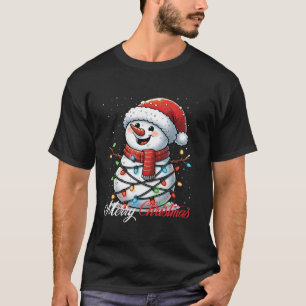T-shirt Snowman Joyeux Noël Lumières Santa Chapeau Noël Ne