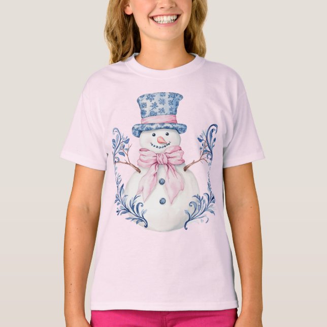 T-shirt Snowman rose et bleu (Devant)