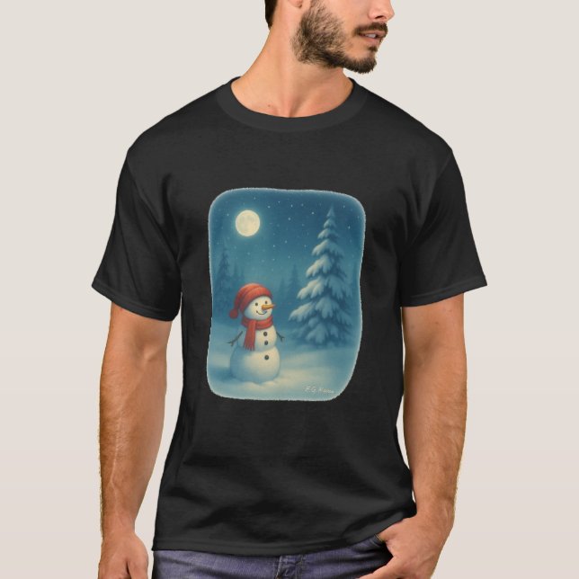 T-Shirt Snowman Under the Moon (Devant)