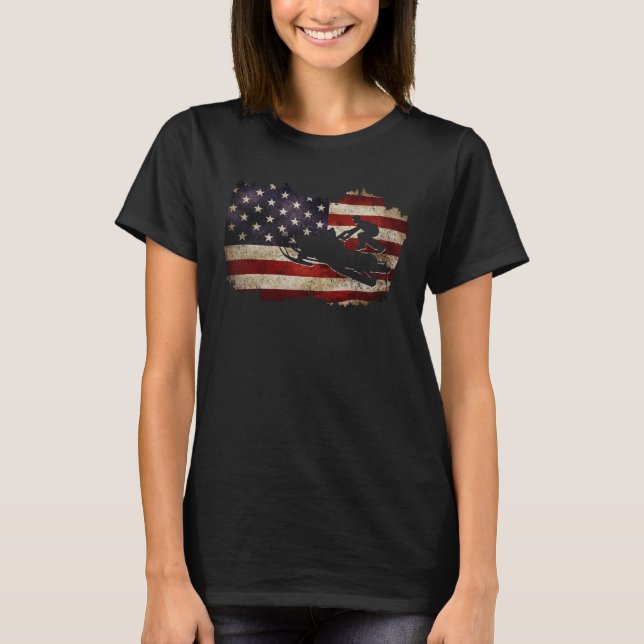 T-shirt Snowmobile USA Drapeau Snow Sled Patriotique (Devant)