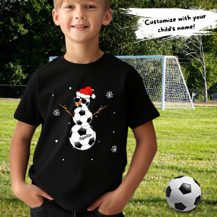 T-shirt Soccer Ball Snowman Santa Hat avec le nom de l'enf