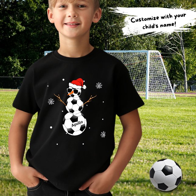 T-shirt Soccer Ball Snowman Santa Hat avec le nom de l'enf (Créateur téléchargé)