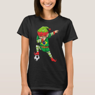T-shirt Soccer Boy Dabbing Elf Squad Noël Brésil pied