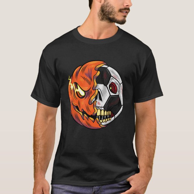 T-shirt Soccer Citrouille de balle crâne Halloween joueur  (Devant)