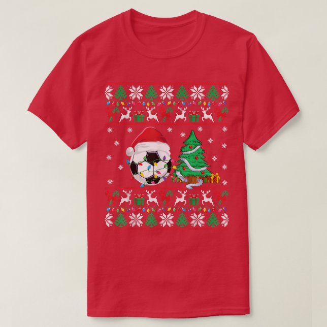 T-shirt Soccer moche Chandail de Noël Soccer Xmas Lumières (Design devant)