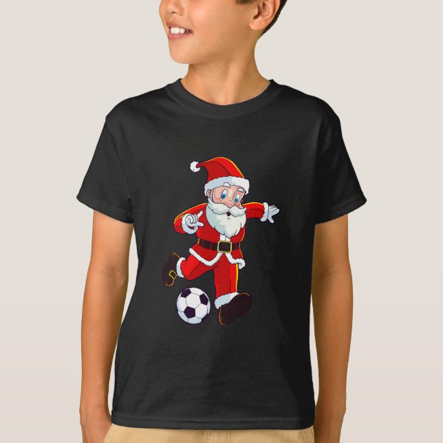 T-shirt Soccer Noël Père Noël Funny Garçons Filles Enfants (Devant)