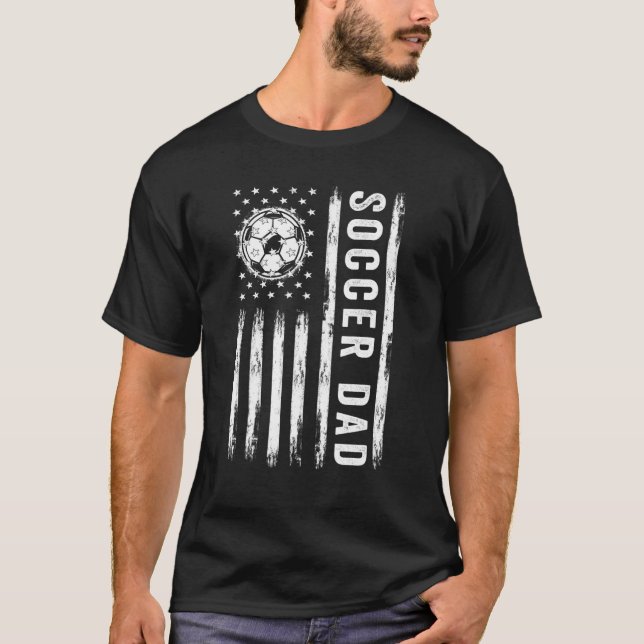 T-shirt Soccer Papa Américain Drapeau Fier Soccer Papa Pèr (Devant)