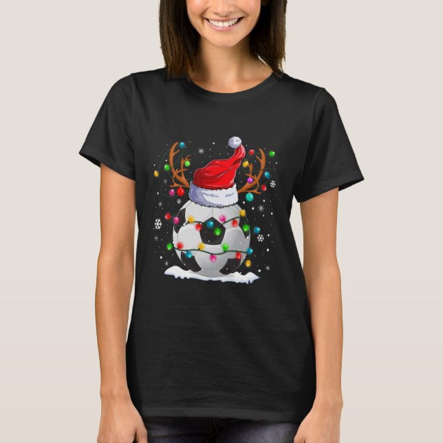 T-shirt Soccer Santa Hat Reindeer lumières de Noël amusant (Devant)