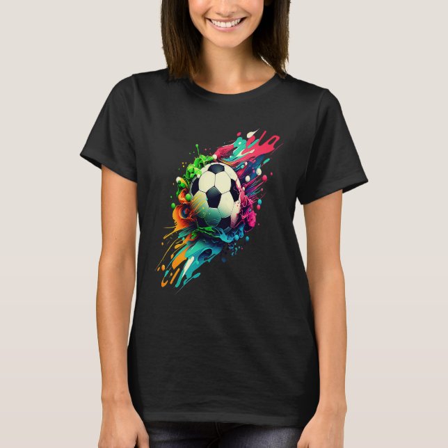 T-shirt Soccer With Colorful Paint Splatters Party Crew (Devant)