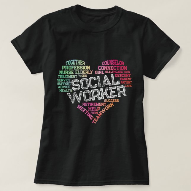 T-shirt Social Worker Word Cloud Coeur Travail social Cade (Design devant)