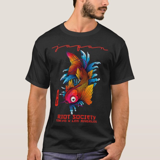 T-shirt Société anti-émeute-Japon-Koi-Lotus brodé (Devant)