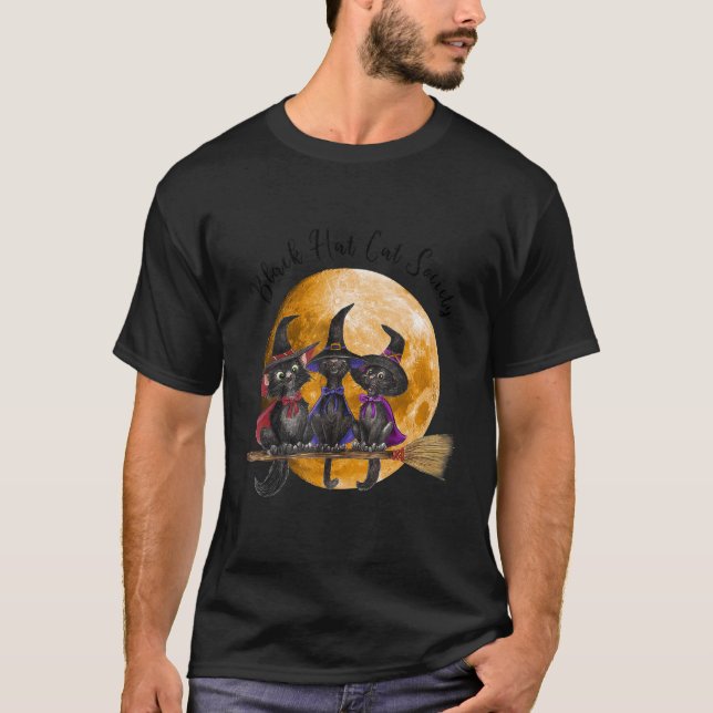 T-shirt Société Chat Casquette Noir Sorcière Halloween (Devant)
