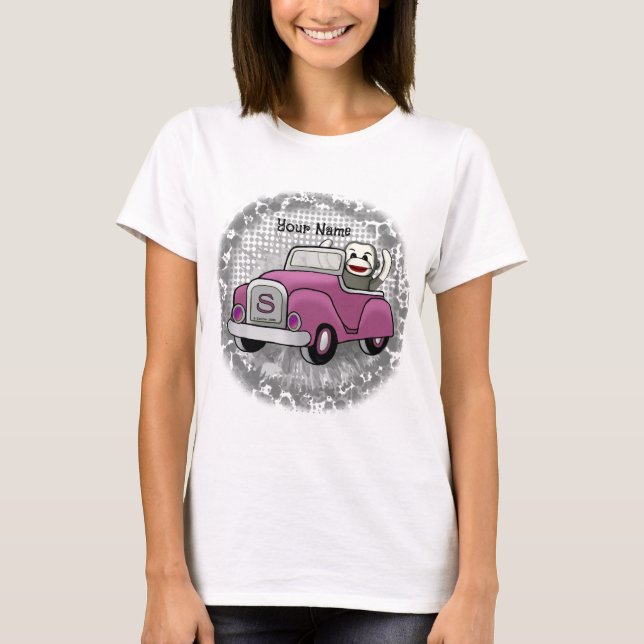 T-shirt Sock Monkey Driving Car (Devant)