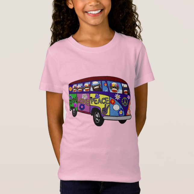 T-Shirt Sock Monkey Peace Bus  (Devant)