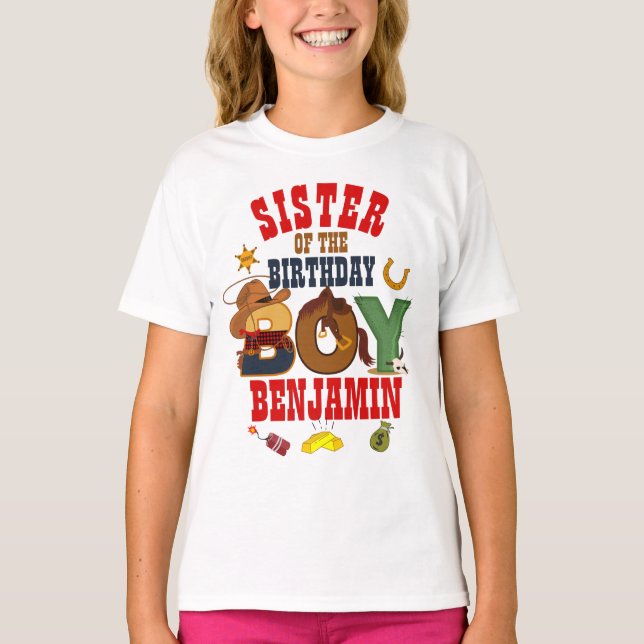 T-shirt Soeur Cowboy du garçon d'anniversaire (Devant)