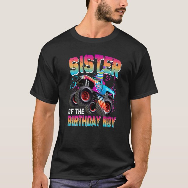 T-shirt Soeur de l'anniversaire Boy Monster Camion Anniver (Devant)