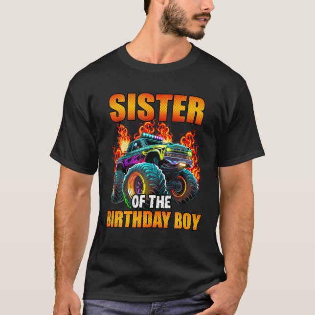 T-shirt Soeur de l'anniversaire Boy Monster Camion Anniver (Devant)