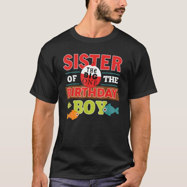 T-shirt Soeur De L'Anniversaire Garçon Big One Pêche Famil (Devant)