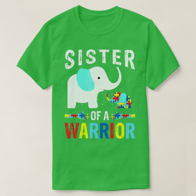 T-shirt Soeur Eléphante D'Un Guerrier Puzzle Autisme Conna (Design devant)