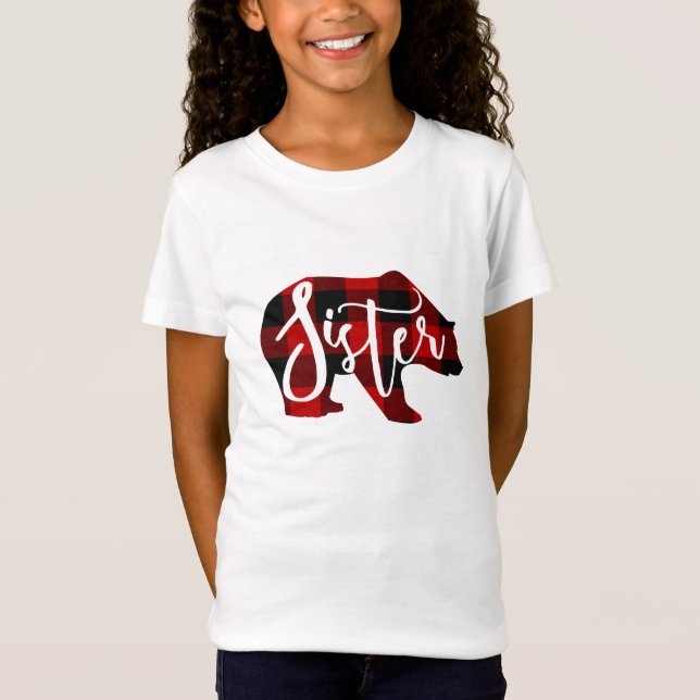T-Shirt Soeur Ours Russe Rouge Buffalo Plaid Famille (Devant)