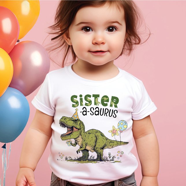 T-shirt Soeur-saurus Dinosaur Thème Anniversaire de enfant (Cute funny sister-a-saurus t-rex dinosaur theme kids birthday party matching family members t-shirt)