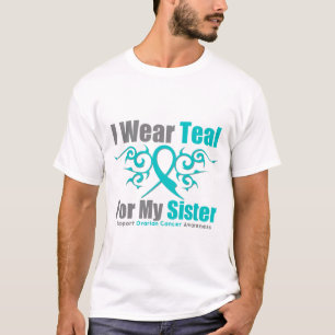T-shirt Soeur tribale turquoise de ruban de Cancer ovarien
