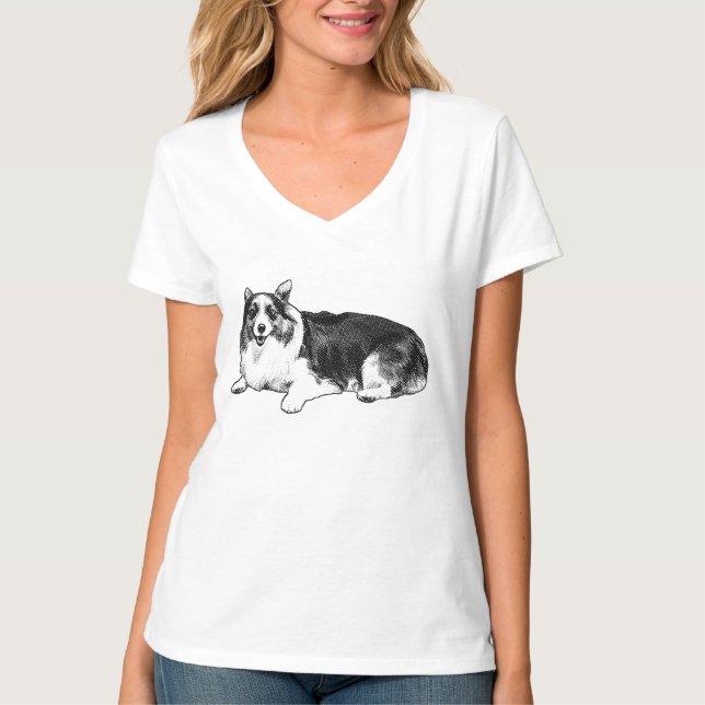 T-shirt Soft corgi silhouette in gentle dot shading (Devant)