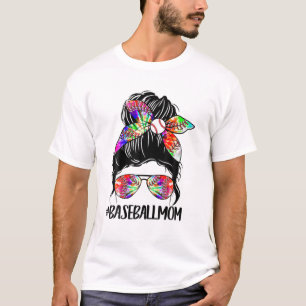 T-shirt Softball Baseball Maman Vie Tie Dye Messy Bun Moth