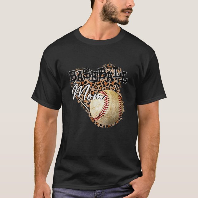 T-shirt Softball Baseball Mom Leopard Mother's Day (Devant)