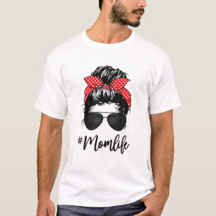 T-shirt Softball Bowling Mothers Day Messy Bun Bleached