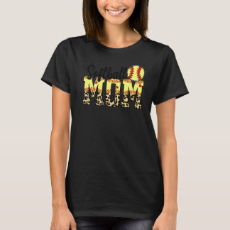 T-shirt Softball Et Maman Coeur Rouge Avec Leopard Pour Mè