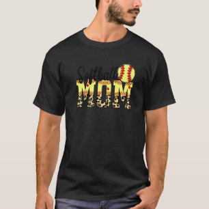 T-shirt Softball Et Maman Coeur Rouge Avec Leopard Pour Mè