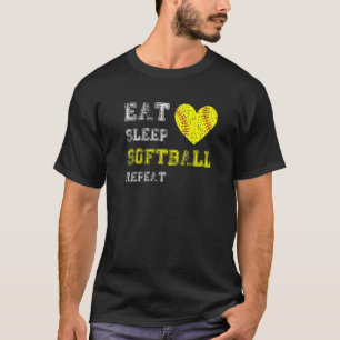 T-shirt Softball Girls Mangent Sleep Softball Répétition