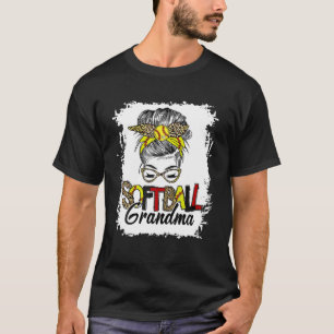 T-shirt Softball Grandma Life Avec Leopard Messy Bun Mothe