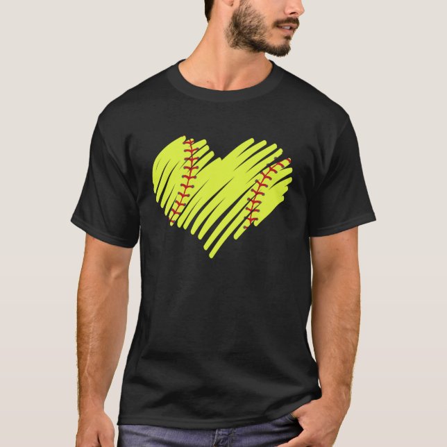 T-shirt Softball Heart Ball Mom Dad Men Women Baseball (Devant)