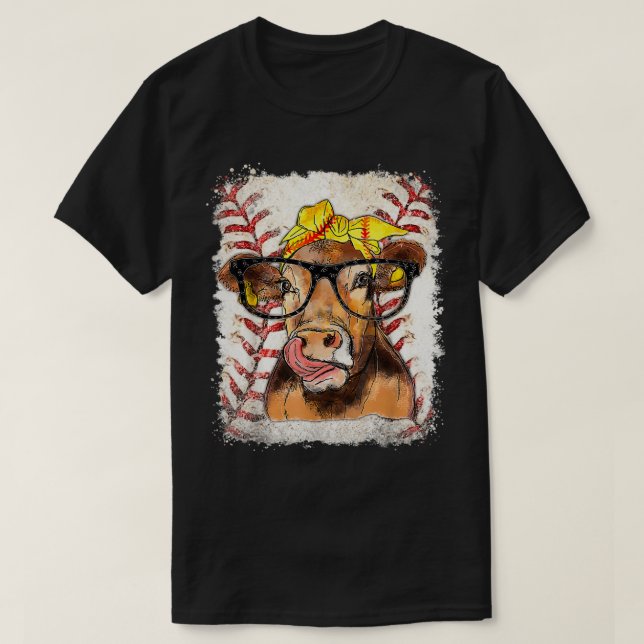 T-shirt Softball Highland Cow Funky Softball Lover Bleache (Design devant)