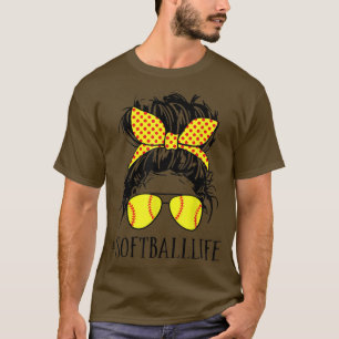 T-shirt Softball Life Bun Cheveux Lunettes de soleil Maman