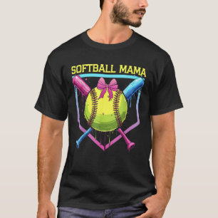 T-shirt Softball Mama Home Plate Drift Coquette Bow Femmes