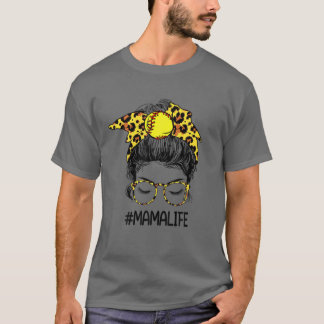 T-shirt Softball Mama Life Leopard Messy Bun Fête des Mère
