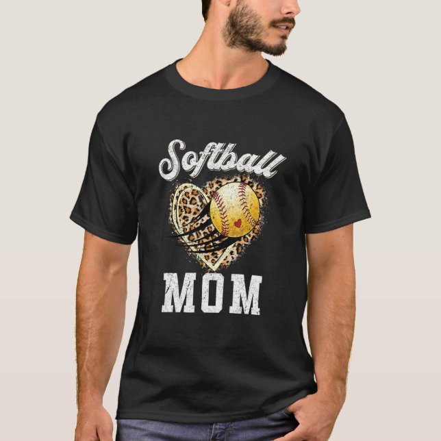 T-shirt Softball Maman Leopard Coeur Sport Maman Vie Mère' (Devant)