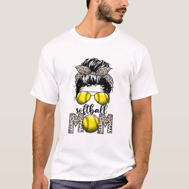 T-shirt Softball Maman Vie Leopard Messy Jeu Jeu Jeu (Devant)