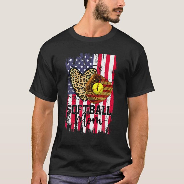 T-shirt Softball Mom American Flag Patriotique 4 juillet F (Devant)