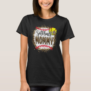 T-shirt Softball Mommy Leopard Bleached Mère's Day Jeu