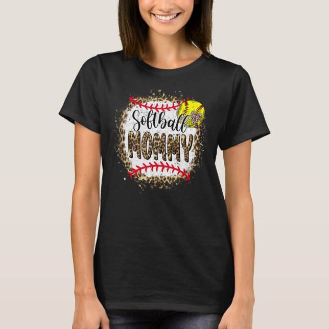 T-shirt Softball Mommy Leopard Bleached Mère's Day Jeu (Devant)