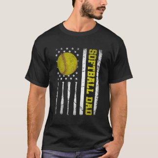 T-shirt Softball Papa Us Drapeau Américain Papa Pour Fête 
