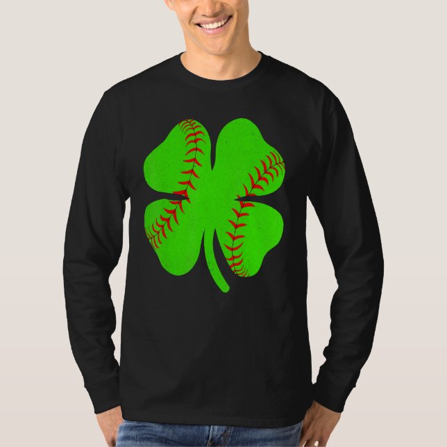 T-shirt Softball Shamrock Lucky Clover Irish St Patrick's  (Devant)