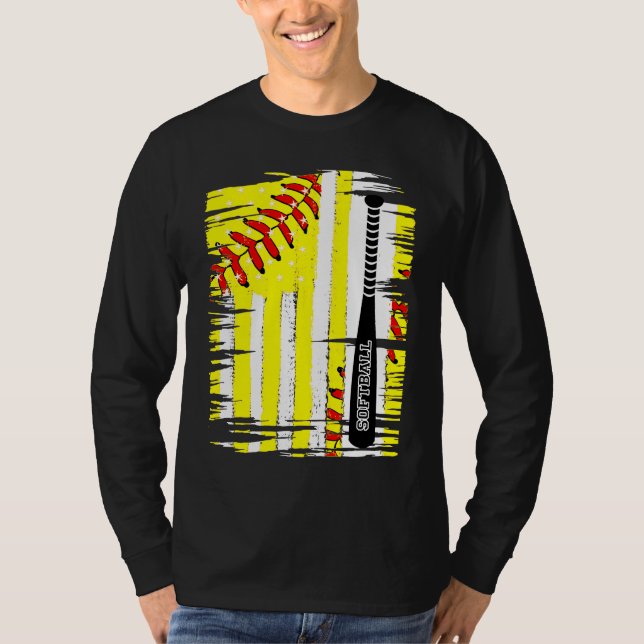 T-shirt Softball Softball Player US Flag Themed Sport Coac (Devant)