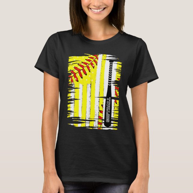 T-shirt Softball Softball Player US Flag Themed Sport Coac (Devant)