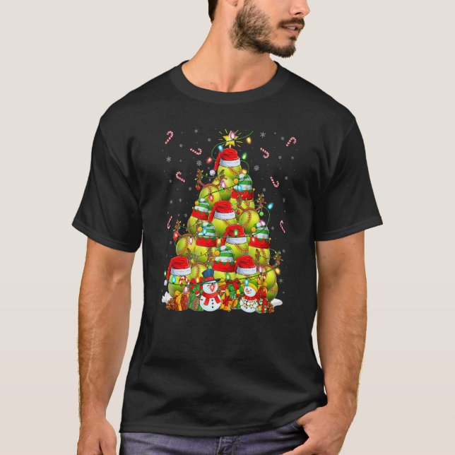 T-shirt Softball Xmas Lighting Tree Père Noël Softball Chr (Devant)