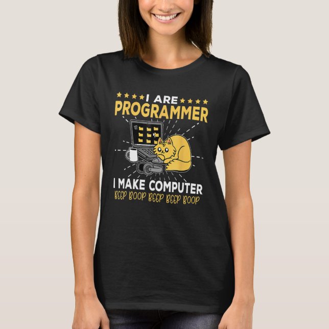 T-shirt Software Engineer Orange Cat Programmer Make Compu (Devant)